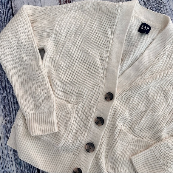 GAP Women's Cream Cardigan Chunky Knit Cotton Sweater - Picture 4 of 10